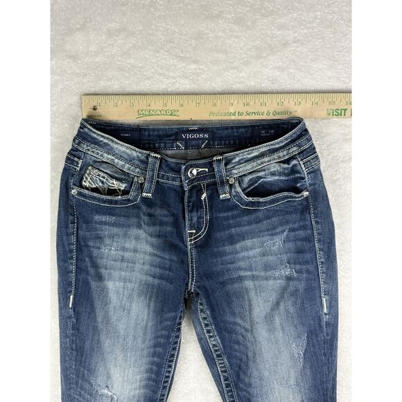 Vigoss Embroidered Blue Jeans Heritage Fit Size 4 Skinny Dark Wash - Picture 4 of 9